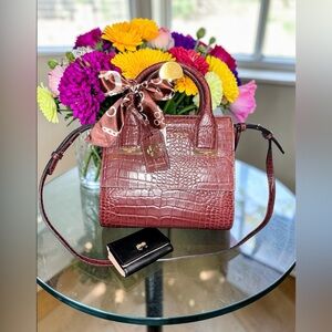 4 PIECE Kurt Geiger LIKE NEW Burgundy Croc-Embossed Satchel with crossbody strap